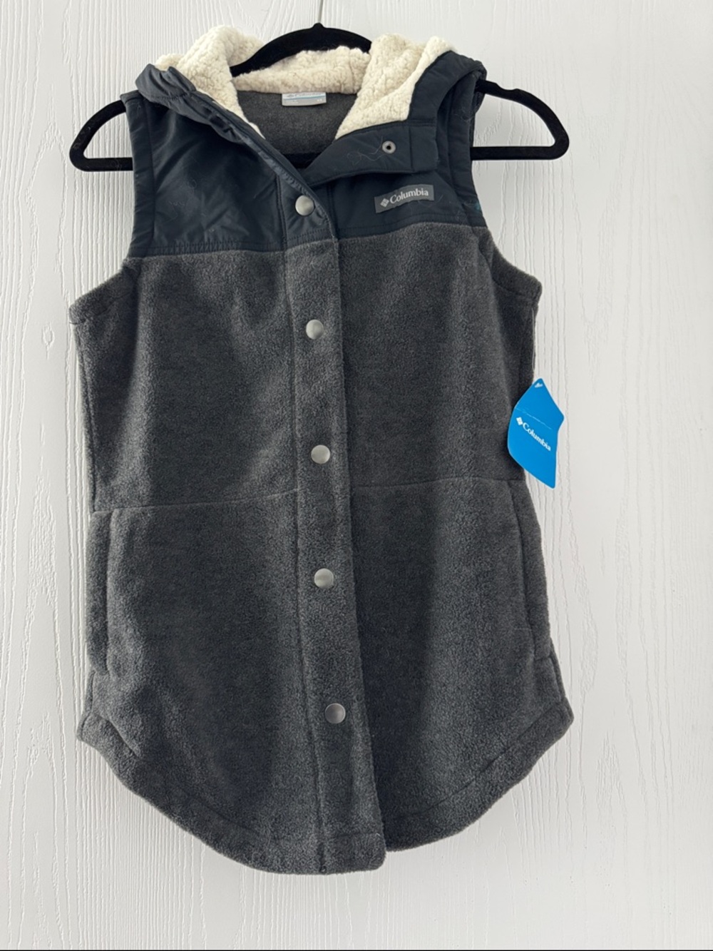 Columbia Charcoal and Cream Sherpa Hooded Fleece Vest